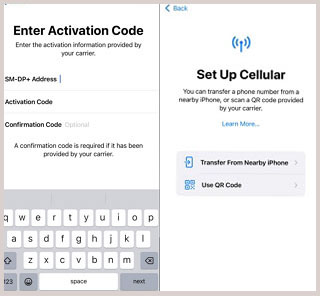 use or code to transfer esim from android to iphone