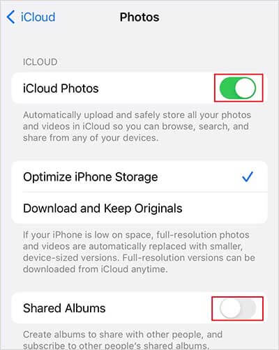 turn on share albums on your iphone