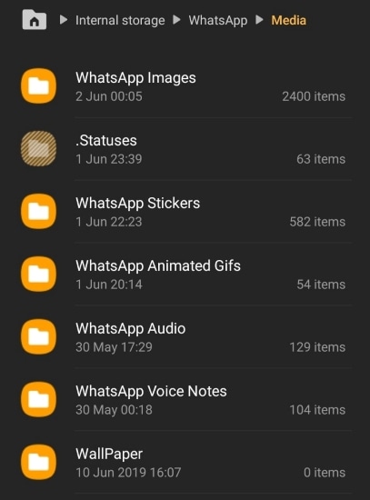 whatsapp folder in file manager