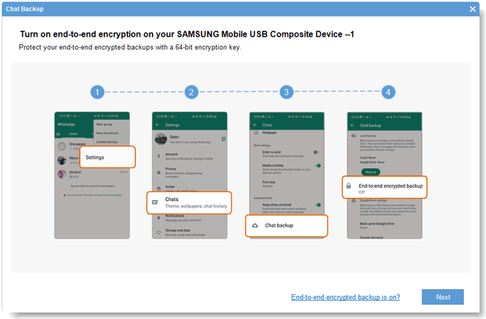 turn on the end to end encryption feature on your phone