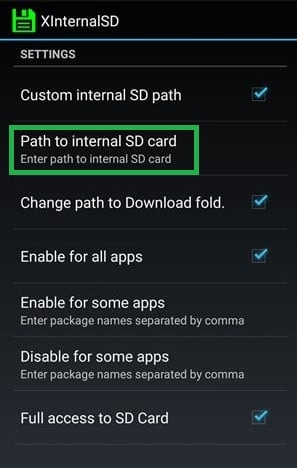 set path to internal sd card in xinternalsd app