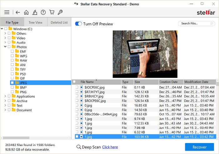 click recover button to save the files
