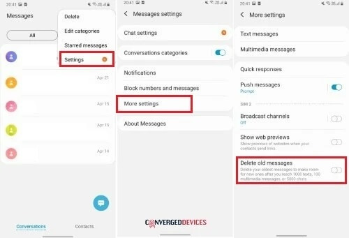 disable delete old messages on android