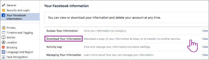 facebook download your information