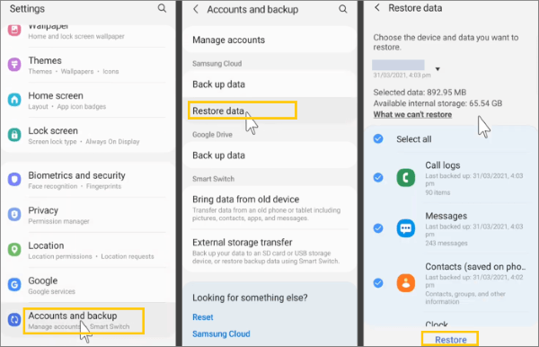 how to recoever data from samsung cloud