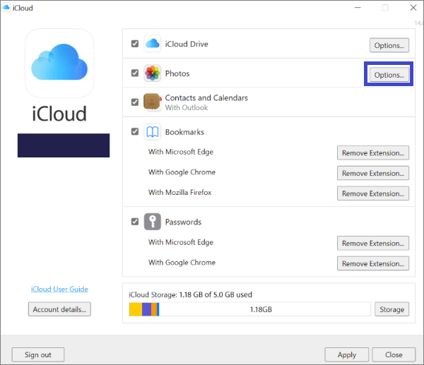 how to set photos sync on icloud windows