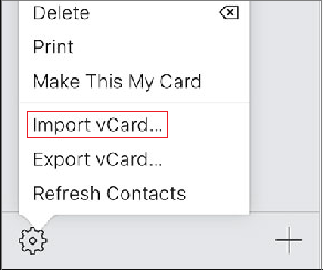 click on the gear icon and select import vcard