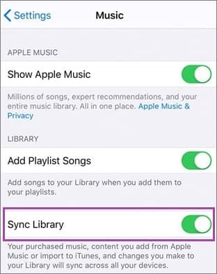 re-sync apple music library on iphone