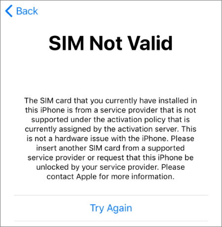 iphone sim not valid