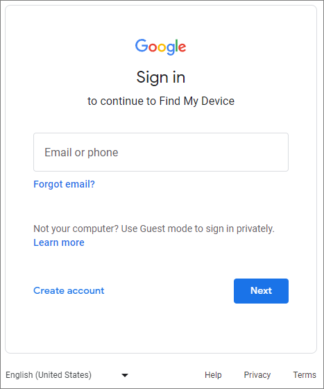 log into google find my device