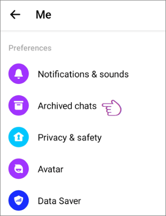tap archieved chats in messenger