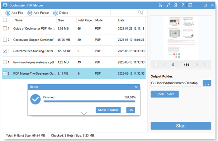 start to merge pdf into one