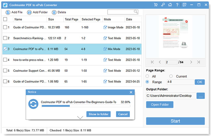 start pdf to epub conversion