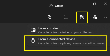 in photos app import videos from a connected device