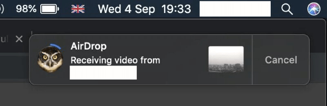 Airdrop 経由で Mac でビデオを受信する