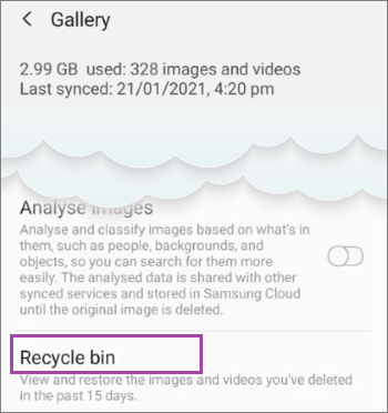 samsung gallery recycle bin