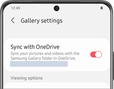samsung gallery settings sync with onedrive