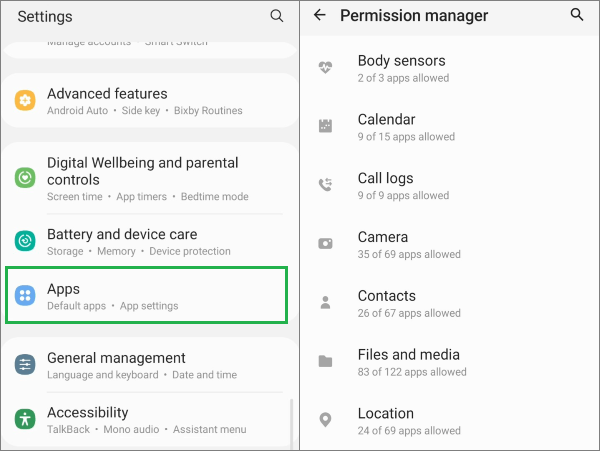 samsung settings permission manager