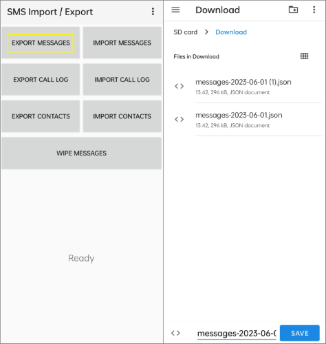 how to export sms on sms import export