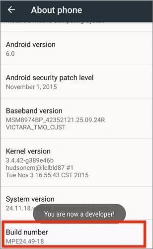 access about phone and tap the build number option