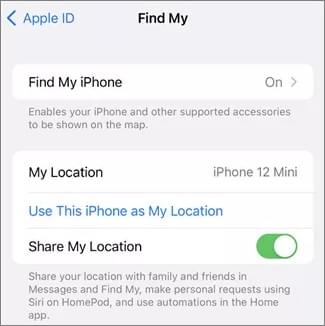 tap on the use this iphone as my location option