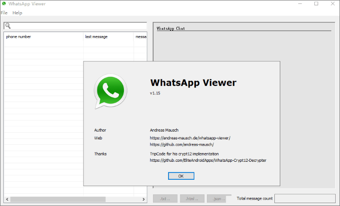 whatsapp viewer main user interface