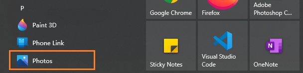 click start and find photos app in windows