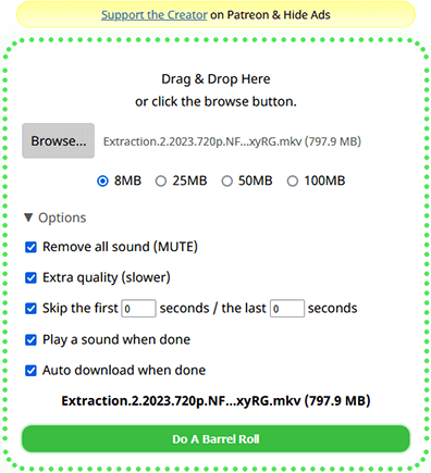 compress wav file using 8mb video