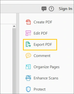 tap the export pdf command