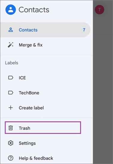 contacts recycle bin on android