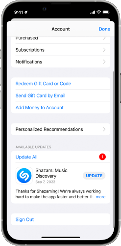 update apps in app store