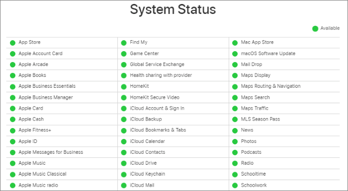 apple server system status