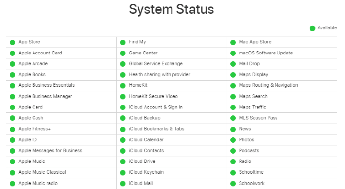 check apple system status to fix shared albums not working