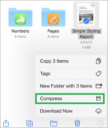 compress files on iphone