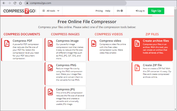 compress files online using compress2go