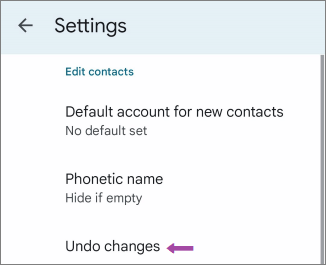 undo changes feature in google contacts