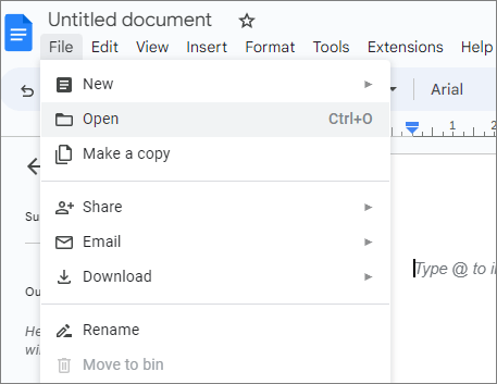 open a new file in google drive