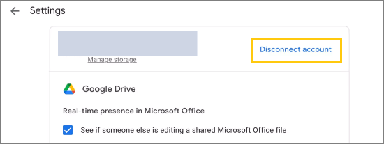 disconnect account in google drive
