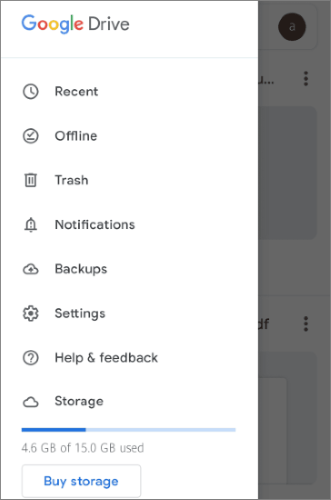 google drive menu