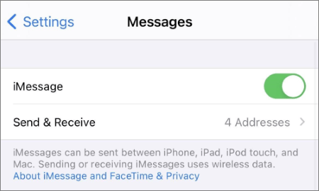 enable send & receive in messages settings