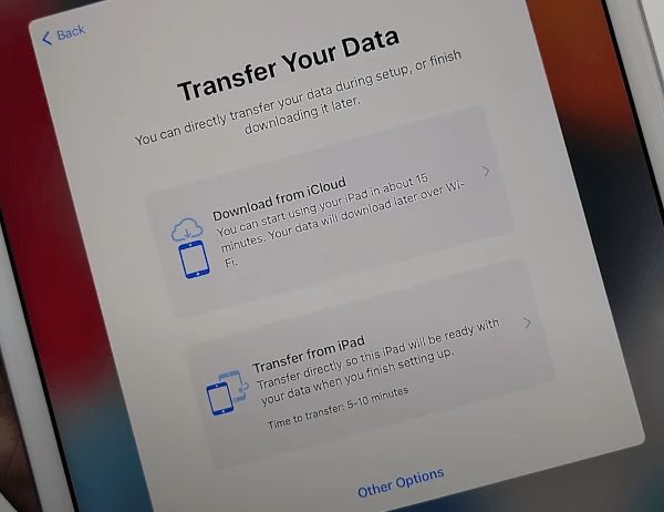 start to transfer data between ipads