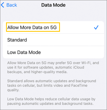 allow more data on 5g on iphone