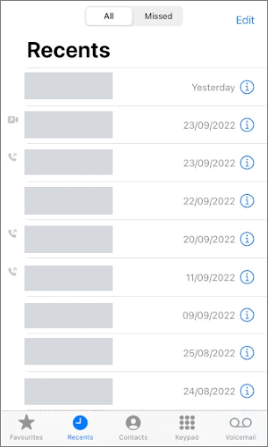 call history on iphone