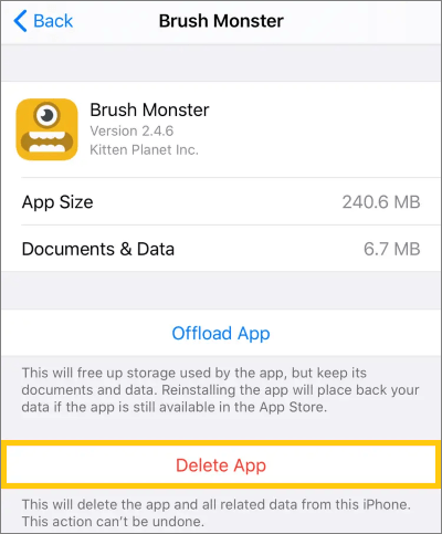 how to delete files from iphone storage via settins app