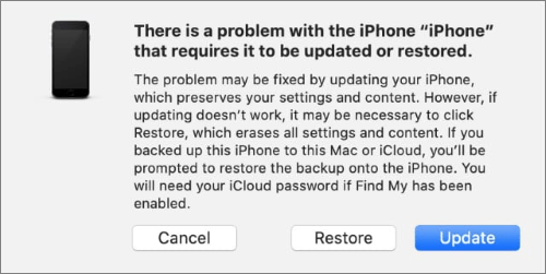 iphone required to be updated or restored