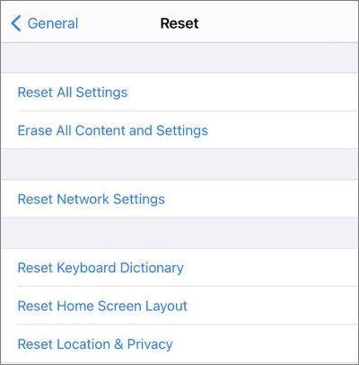 reset settings of iphone