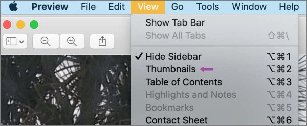thumbnails function of preview