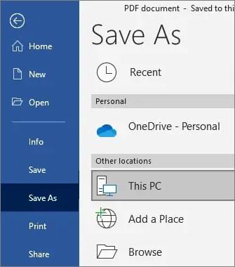 how to save pdf as a word document using microsoft word