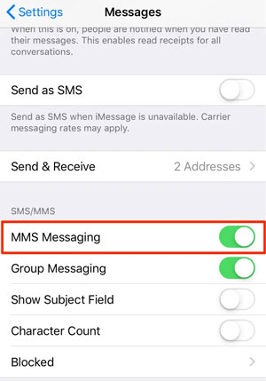 enable mms messaging if iphone cannot send photos to android