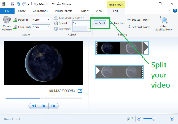 split your video using movie maker